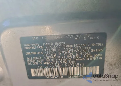 2015 Subaru Xv Crosstrek 2.0 Limited z USA, uszkodzony, nr VIN JF2GPAMC1FH276879